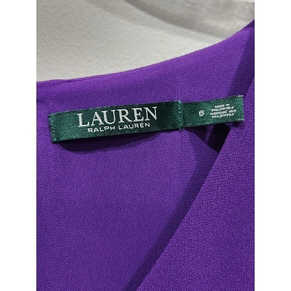 Lauren Ralph Lauren Purple Crepe Short Sleeve V Neck Shift Mini Dress, 6 - Picture 12 of 12
